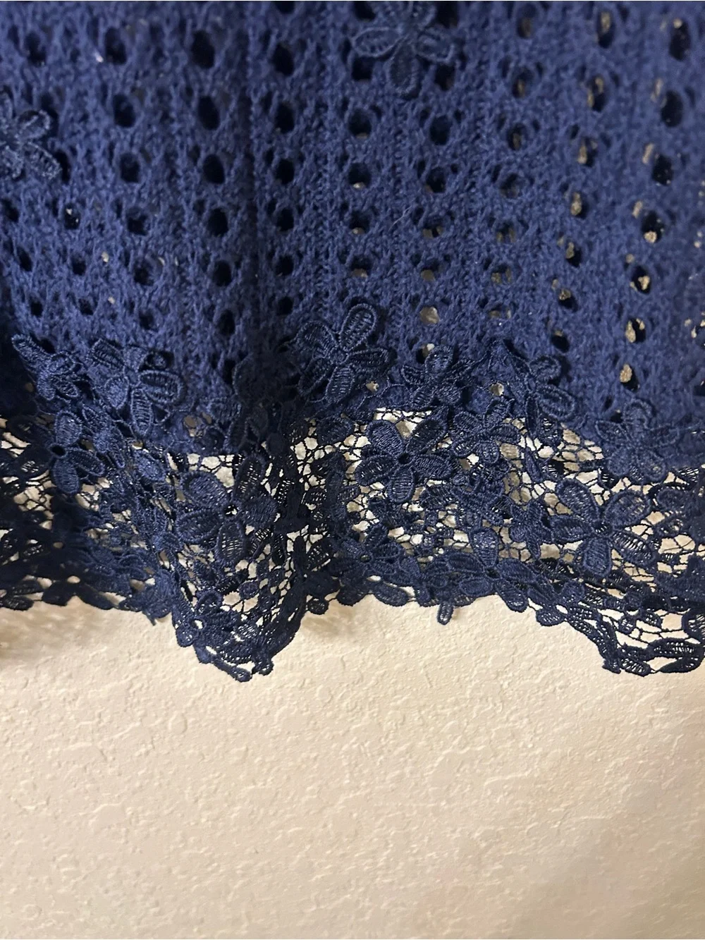 INC International Concepts Navy Blue Crochet Open Knit Top Lace Appliqué M-L105